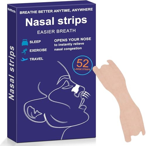 Nasal Strips, 52Pcs Snoring Strips for Men and Women, Nose Strips Anti Snoring Devices, Helps Reduce Snoring, Instantly Relieves Nasal Congestion & Improves Sleep, Anti Snore Strips Drug-Free