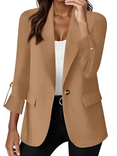 Generisch Blazers Femme Chic et Élégant Veste Blazer Grandes Tailles Manches Longues Classique pour Bureau Travail Soirées Décontractées Femme Slim Fit Automne Hiver Blazer Beige L