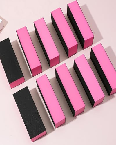 10PCS Nail Buffer Sanding Block Polisher Buffing File 80/80/100 Grit for Acrylic Nail Art Kit Manicure Tools (Black Pink)