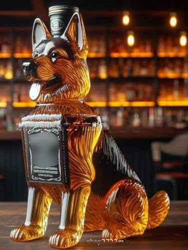 YDZYFFS 3D Whiskey Decanter Wine Bottles Art Statue Figurine - 300ML German Shepherd Whiskey Wine Bottle Sculpture, Animal Craft Bottles Liquor Decanters, Canine Whiskeys Decanters Statue(A)