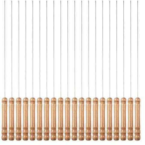 Yardwe Brochettes de crevettes 20 pièces : brochettes à kebab avec manche en bois - 33 cm en acier inoxydable pour grillades, viandes, légumes, pique-, camping