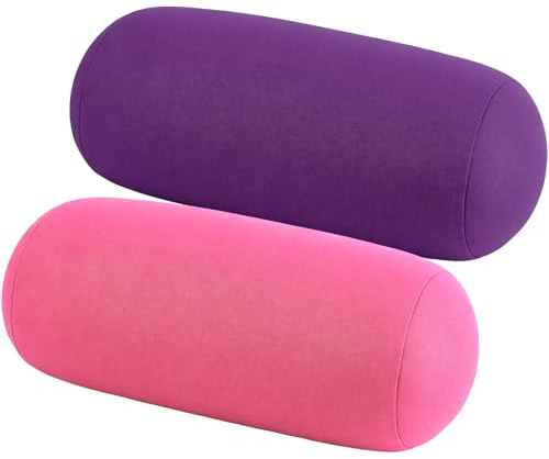 PQHIQ Nackenrollen 2er Mikroperlen Kissen Rolle 30 x 16 cm, Pink & Lila | Nackenkissen weich & elastisch für Nacken, Kopf und Rücken beim Schlafen, Reisen, Entspannen, Sitzen und im Büro