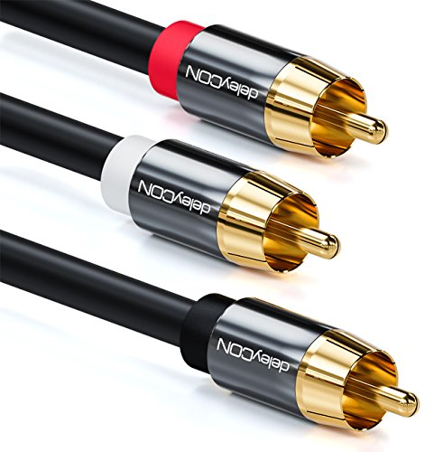 deleyCON 10m Subwoofer Kabel - Cinch RCA Y-Kabel Digitales Koaxialkabel - Vergoldete Stecker - Audio Kabel - Cinch Stecker zu 2x Cinch Stecker