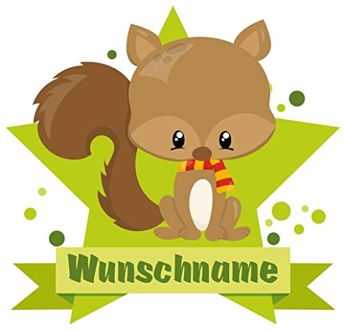 Samunshi® Baby Eichhörnchen Wandtattoo Türschild mit Name personalisierbar Kinderzimmer Türaufkleber Baby Wandaufkleber - 40x35cm mehrfarbig