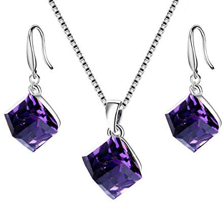 Uloveido Frauen 925 Sterling Silber Cube österreichischen kristall Halskette baumeln Ohrringe magische Farbwechsel schmuck Set Hochzeit Party Geschenke y418