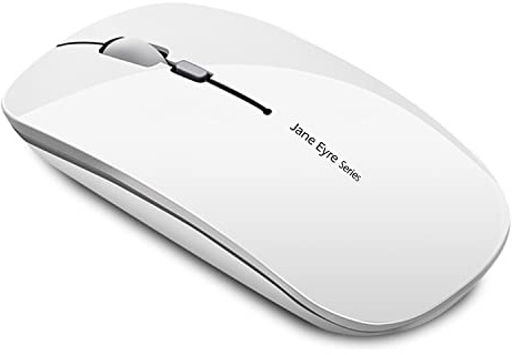 Uiosmuph Q5 Kabellos Maus, Wiederaufladbare Funkmaus für Laptop,Weiß | 2.4G, USB-C aufladbar, leise, 3 DPI-Stufen bis 1600, Akku-Anzeige, USB-Empfänger & USB-C Adapter, Win/Linux/Mac/Chrome OS
