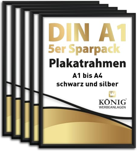 Dreifke 5 Plakatrahmen DIN A1 | 25mm Aluminium Profil, schwarz | inkl. entspiegelter Schutzscheibe | Alu Klapprahmen Wechselrahmen Posterrahmen | 5er Sparpack