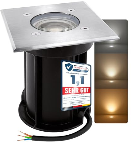 linovum BOQU Bodeneinbaustrahler eckig IP67 GU10 6W 3 Lichtfarben befahrbar | Befahrbarer Bodenstrahler bis 500kg eckig - warm / neutral / kalt, für Wege & Terrasse, inkl. Einbaudose, IP67, inkl. LED