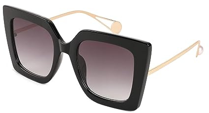 FEISEDY Retro Quadratische Sonnenbrille Damen Übergröße Eckig Brille B2625 | Metallbügel mit Perlenintarsie, Gläser mit Farbverlauf, UV400 Schutz
