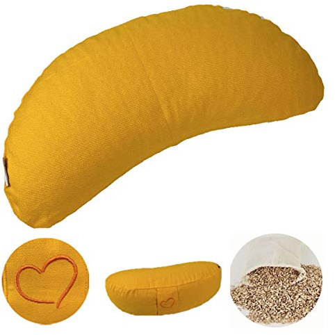 maylow Yoga mit Herz® Hochwertiges Yogakissen Shivaya Halbmond Bezug waschbar Innenkissen gefüllt mit Bio-Dinkelspelzen