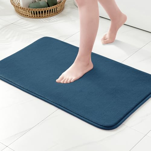 MIULEE Badematte Memoryschaum Badteppich Memory Foam Badezimmerteppich Duschvorleger Teppich Badvorleger Duschmatte Deko Fussmatte rutschfeste Matte für Badezimmer Wohnzimmer 50x80cm Blau