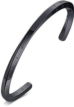 VNOX Wikinger Schmuck-Mobius Cuff Armreif für Herren Damen Edelstahl Viking Runes of Nordic Amulett Armband für Herren,Wikinger Fans Schmuck Geschenk (Schwarz, 2-Durchmesser: 64 mm.)