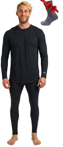 Merino.tech 100% Merino Unterwäsche Herren Set Shirt & Hose + Wandersocken | Leicht/Midweight/Schwer Funktionsunterwäsche, Skiunterwäsche, Thermounterwäsche Set für Wandern, Ski, Outdoor, atmungsaktiv