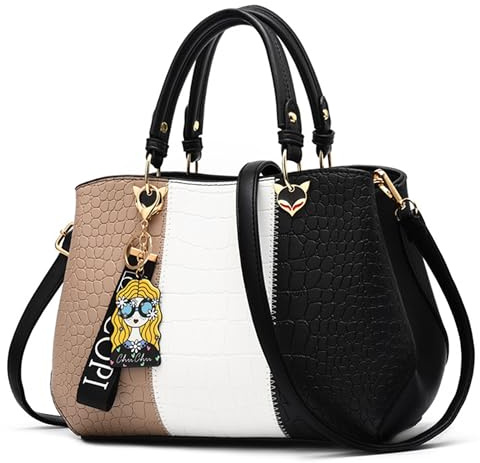DORRISO Mode Damen Handtasche Niedliches Anhänger Umhängetasche Leichte Elegantes Reise Casual Handtasche Frauen PU Leder Top Griff Tasche Schwarz