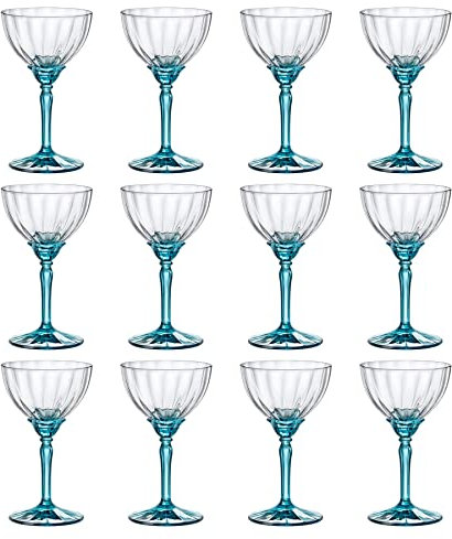 12x Azul 240ml Florian Copas Martini Espresso - Antiguo Vidrio Champagne Cóctel Prosecco Vino Ginebra Gafas Cupé Set Regalo - por Bormioli Rocco