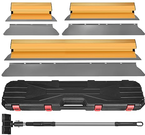 MOPEI Profi Flächenspachtel Set |30 cm, 50 cm & 80 cm Spachtel zum Verputzen von Wänden und Decken | 1 m to bis 2,1 m Teleskopstange mit Adapter | Inklusive zusätzlicher Ersatzblatt