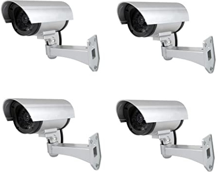 LEOFLA 4 Telecamere Finte Da Esterno Per Sorveglianza Luce Led Lampeggiante Infrarossi