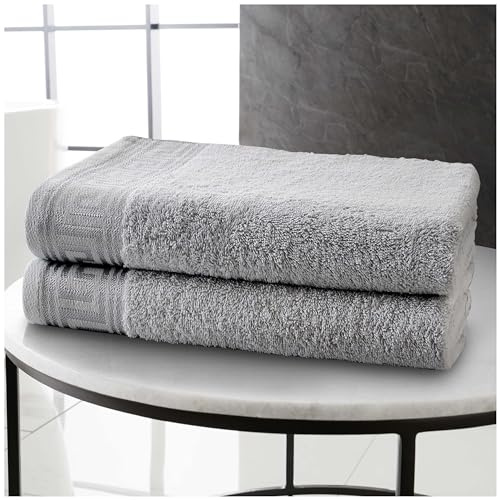 GC GAVENO CAVAILIA Greek Key Jumbo Bath Sheets 2 Pack – Extra Large 500 GSM Towels with Quick Drying Absorbent Finish, Soft Egyptian Cotton Fabric, Super Jumbo Bath Sheet Set - 80x170 cm - Grey