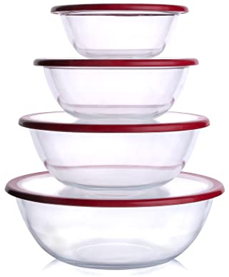 HUSANMP Glas-Rührschüssel mit Deckel, 8 Stück Glas-Salatschüsseln für Backofen, Mikrowellen- und spülmaschinenfest (0,7 l + 1,3 l + 2 l + 3 l)