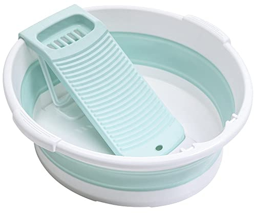 Lavabo Plegable para Lavar Ropa a Mano, bañera Antideslizante con Tabla de Lavado integrada para Lavar a Mano, lavandería, hogar (Verde)