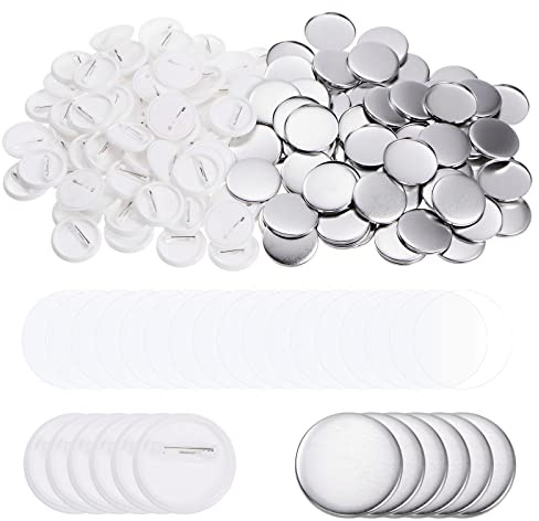 sourcing map 500 Set 32mm 1.26 Inch Blank Pin Back Button Parts, Sewing Buttons Round Metal Cover Plastic Button Back Clear Film for Button Maker Machine