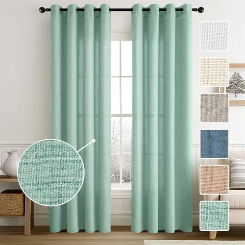 MIULEE Wohnzimmer Vorhänge Gardinen Leinen Ösenvorhang Leinenoptik Vorhang Boho Gardine mit Ösen Semi-transparent Leinenvorhang Curtains 2er Set HxB 245x140 cm，Mintgrün