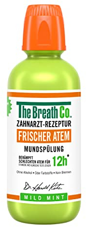 The Breath Co. Mundspülung (500ml), Zahnfleischpflege für bis zu 12 Stunden Frischer Atem, Antibakterielles Mundwasser für Zahnpflege gegen Mundgeruch, Alkoholfrei, Milde Minze