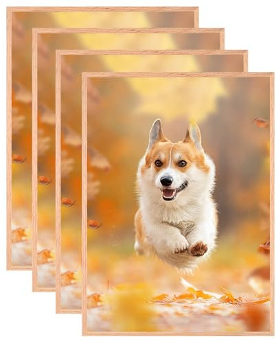 Hndflu A4 chêne cadre photo, 21x30, ensemble de 4 cadres en bois massif accrocher mur ou bureau salle de séjour chambre à coucher Plexi-glas cadre photo en bois naturel pour la décoration de la maison