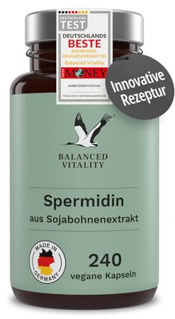 Spermidin Kapseln aus nährstoffreichem Sojabohnenextrakt - 240 vegane Kapseln für 2 Monate - Laborgeprüft - Balanced Vitality