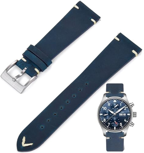 Niziruoup 22mm Leather Watch Bands for Men, Quick Release Vintage Crazy Horse Top Grain Leather Watch Strap Smartwatch Replacement Band Bracelet, Blue