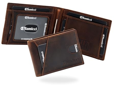 Glamicci Geldklammer Geldbörse für Herren | Schlanke Brieftasche für Herren & RFID-blockierendes Kartenetui aus Leder | Minimalistische Geldbörse für Herren (RGTW1PRNT), Hunter Brown, Free Size,