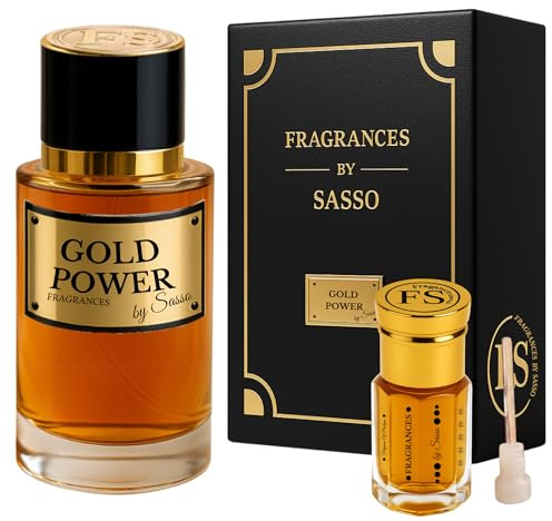 Guld power parfym - FRAGRANCES BY SASSO - lyxig set - parfymextrakt 50 ml + mysk 3 ml - presentförpackning för män och kvinnor - privat kollektion
