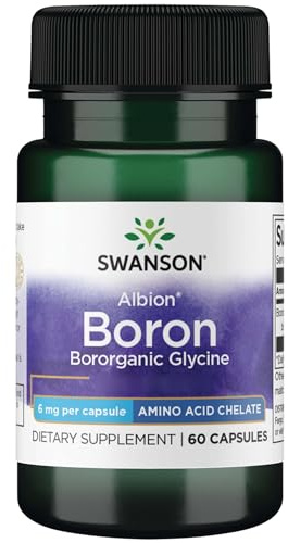 Swanson, Albion Boron Bororganic Glycine, 60 glutenfreie Kapseln, 6mg Boron je Dosis, Sojafrei, GMO frei, Geschmacksneutral