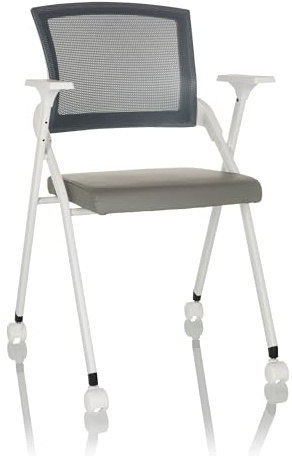hjh OFFICE Silla de Visita Plegable Priority II W PU Silla de Conferencia, Capacidad de Carga máx. 150kg con Ruedas, Respaldo de Rejilla, Gris