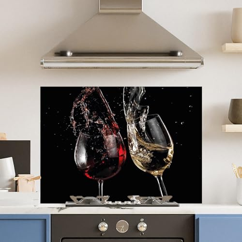 Premium (w)90cm x (h)65cm Wine Glasses Glass 6mm Kitchen Splashback Heat Resistant Toughened Polished Edges - Back Splash Back Coloured Hob Painted Tempered Splashback