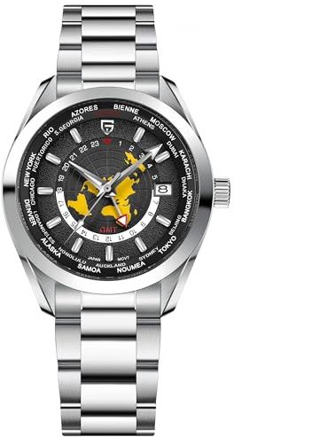 TYBERLEY PAGANIDESIGN Lusso Uomo Automatico Meccanico Orologi Giappone NH34 GMT Movimento Zaffiro Sintetico Acciaio Inox Impermeabile Multifunzionale Sport Orologio da Polso, Nero
