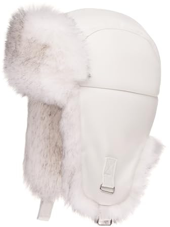 Futrzane Trapperhut aus Leder - Fliegermütze Herren - Russische Mütze Uschanka (L, Weiß - Weiß mit Schwarz Siberian)