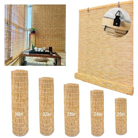 Bamboo Blinds for Window, Bamboo Roller Shades for Patio,Light Filtering Blind Privacy Screen Bamboo Roll Up Natural Reed Curtains,Straw Curtains,Sun Shades(W140xH350cm/55x138in)