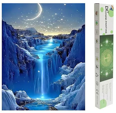 DCIDBEI Gör-det-själv 5D diamantmålning landskap och natur 40 x 50 cm, självhäftande bild med stenar, fluorescerande korsstygn målning efter siffror vuxna landskap diamant målning bilder måne landskap