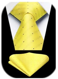 Enlision Herren Krawatten und Einstecktuch Set Gelb Karierte Krawatte Taschentuch für Männer Business Hochzeit,Gelb
