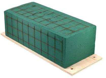 Nass Steckschaum Ziegel 25x11x8cm auf Holzplatte mit Klebepads - für Profi Floristen & Hobby Bastler - Frischblumen Steckschwamm - Blumen Steckmasse - Floristik Zubehör & Floristikbedarf - Grün