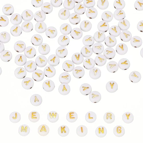 PATIKIL 100Pz Perline Alfabeto Perline con Lettere Dorate 4x7mm Lettera Y