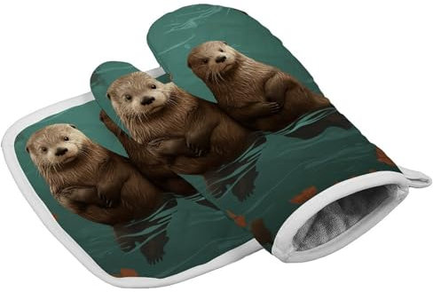 Gants de cuisine personnalisés résistants à la chaleur pour femme - Motif loutres amoureux - Pour cuisine, barbecue, barbecue - Cadeau de Thanksgiving
