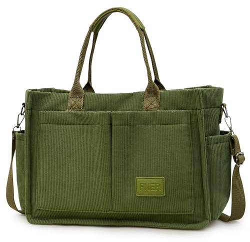 Keyck Handtasche Damen Cord Umhängetasche Mittelgroß Tote Bag Strandtasche | Shopper Tasche mit Reißverschluss, Crossbody Bag, Laptoptasche Schultertaschen für Arbeit Büro Reisen Einkaufen Schule Gym