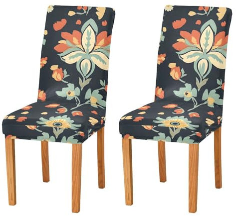 ODAWA Stuhlhussen Vintage Floral Schwarz Stuhlhussen für Esszimmerstühle 2er Set Stuhlhussen Set für Esszimmer