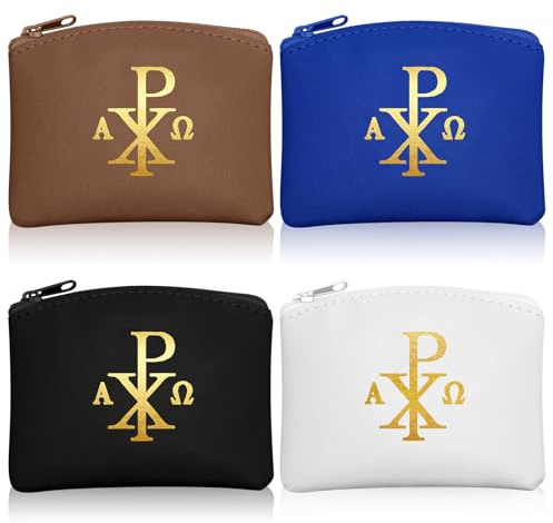 Dansydaisy Rosenkranz-Etui, katholisch mit goldenem Kreuz, PU-Leder, Rosenkranz-Etui für Damen und Herren, Münzgeldbörsen, Reißverschluss, Tasche für Reisen, Weihnachten, 4 Farben, 4 Stück