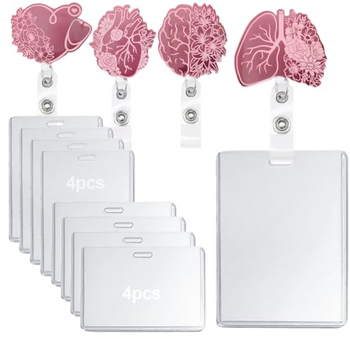 12 Stück Krankenschwester Zubehör Ausweishalter Ausweishülle mit Clip Badge Holder verstellbarer Automatik Rückzug 360° Drehklammer einzigartige Organ Motive Geschenk für Ärzte und Krankenschwestern