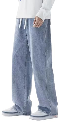 Herren Denim Hose Regular Fit Straight Leg Baggy Jeans Hip Hop Loose Fit Carpenter Denim Jeans Stilvolle Jogger Streetwear mit Kordelzug