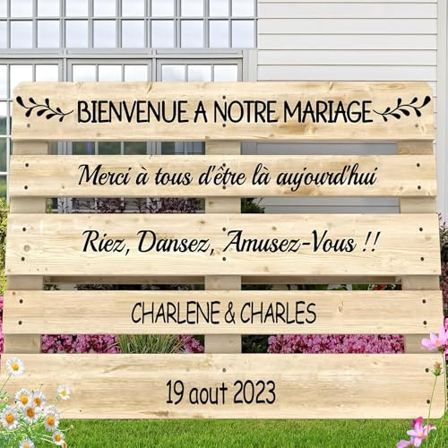 Autocollants De Bienvenue For Mariage, Autocollants Personnalisables Sur Palettes En Bois, Panneaux De Mariage Personnalisés, Décorations Uniques