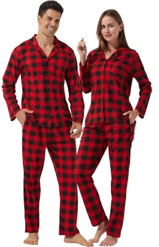 LNFINTDO Pyjama assorti pour couple à carreaux pour femmes et hommes, vêtements de nuit boutonnés, vêtements de nuit à manches longues, ensemble de pyjama 2 pièces